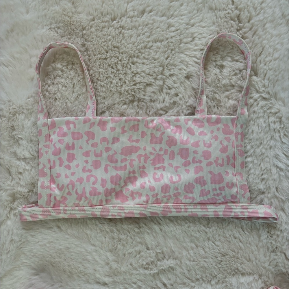 ZAFUL - Pink and White Leopard Print Ribbed Bikini Set - Picture 3 of 8